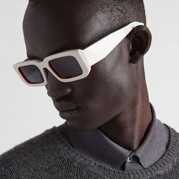 NEW Prada PR06YS 17M5S0 Talc Orange Dark Grey Rectangle Unisex Sunglasses - Picture 7 of 12